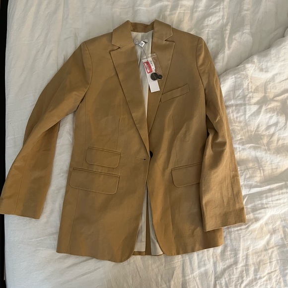 TOPSHOP Tan Single Breasted Jacket With Linen Size 2 - Picture 3 of 4